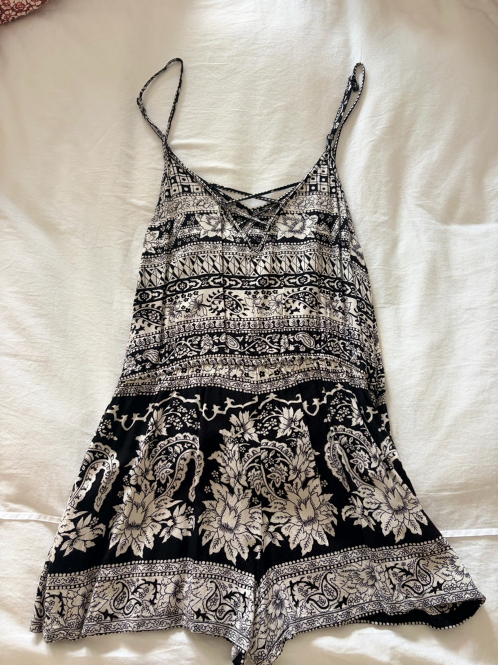 Angie Black and White Paisley Print Romper